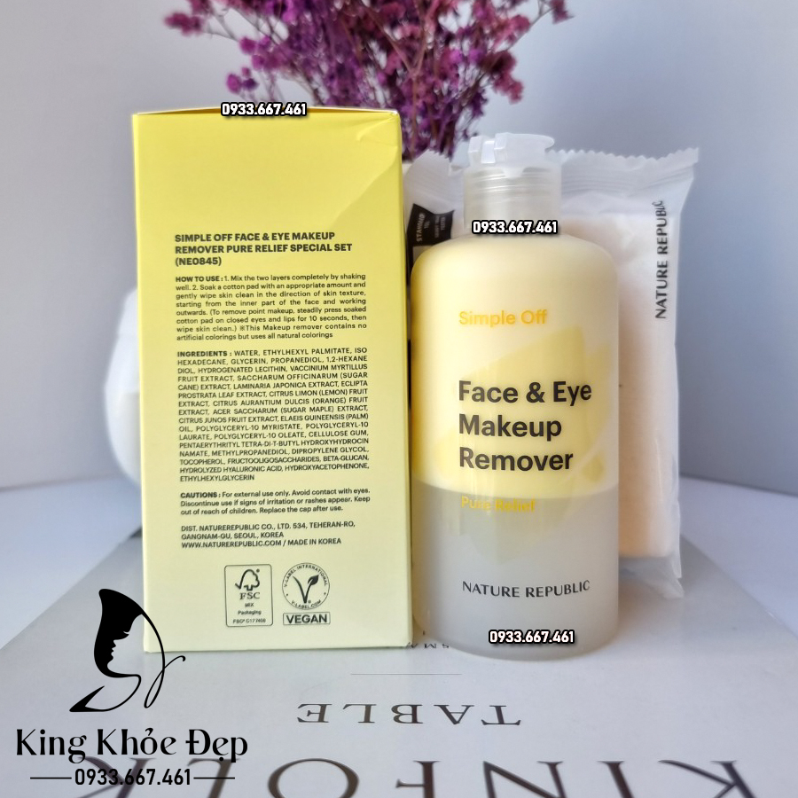 Nước Tẩy Trang Nature Republic Face & Eye Makeup Remover Pure Relief