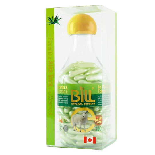 Viên Bôi Dưỡng Da Nhau Thai Cừu Nha Đam & Vitamin E 200 Viên Chính Hãng Bill Natural Sources – Serum Viên Dưỡng Ẩm & Phục Hồi Da