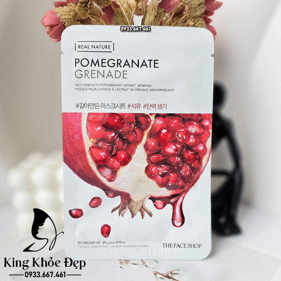 Mặt Nạ Lựu Real Nature Pomegranate The Face Shop 10 Miếng – Căng Mịn & Ngăn Ngừa Lão Hóa Da