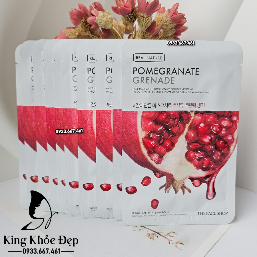 Mặt Nạ Lựu Real Nature Pomegranate The Face Shop 10 Miếng – Căng Mịn & Ngăn Ngừa Lão Hóa Da