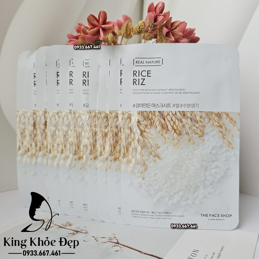 Mặt Nạ Gạo Real Nature Rice The Face Shop 10 Miếng – Dưỡng Trắng & Làm Sáng Da Tự Nhiên
