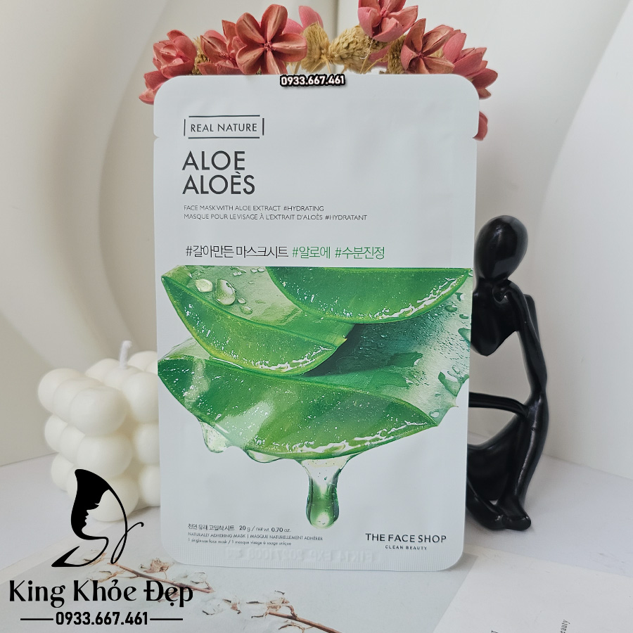 Mặt Nạ Nha Đam Real Nature Aloe The Face Shop 10 Miếng – Cấp Ẩm Tức Thì, Làm Dịu Da Hiệu Quả
