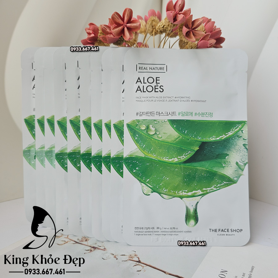 Mặt Nạ Nha Đam Real Nature Aloe The Face Shop 10 Miếng – Cấp Ẩm Tức Thì, Làm Dịu Da Hiệu Quả