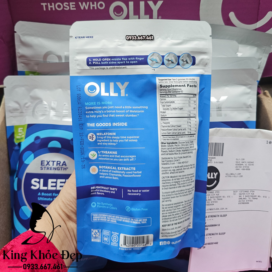 Kẹo Ngủ Olly Sleep Extra Strength 5MG 120 Viên – Giải Pháp Hỗ Trợ Giấc Ngủ Nhanh & Sâu Tự Nhiên Không Gây Nghiện!