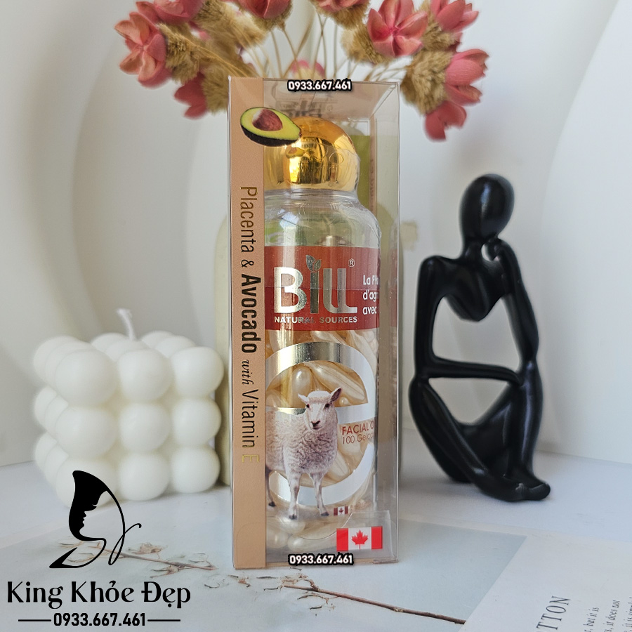 Viên Bôi Dưỡng Da Nhau Thai Cừu Bơ & Vitamin E 100 Viên Chính Hãng Bill Natural Sources – Serum Viên Dưỡng Ẩm Sâu & Phục Hồi Da
