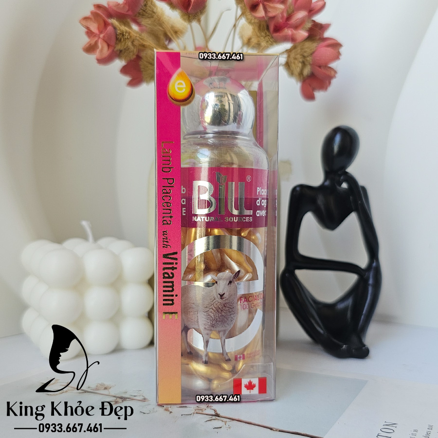 Viên Bôi Dưỡng Da Nhau Thai Cừu & Vitamin E 100 Viên Chính Hãng Bill Natural Sources – Serum Viên Cấp Ẩm & Chống Lão Hóa