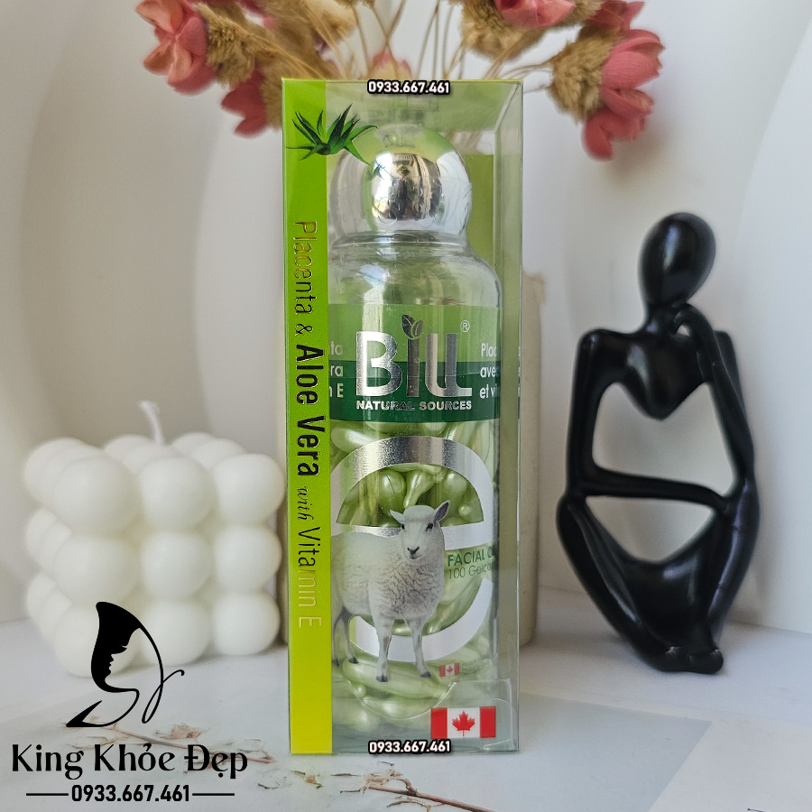 Viên Bôi Dưỡng Da Nhau Thai Cừu Nha Đam & Vitamin E 100 Viên Chính Hãng Bill Natural Sources – Serum Viên Dưỡng Ẩm & Phục Hồi Da