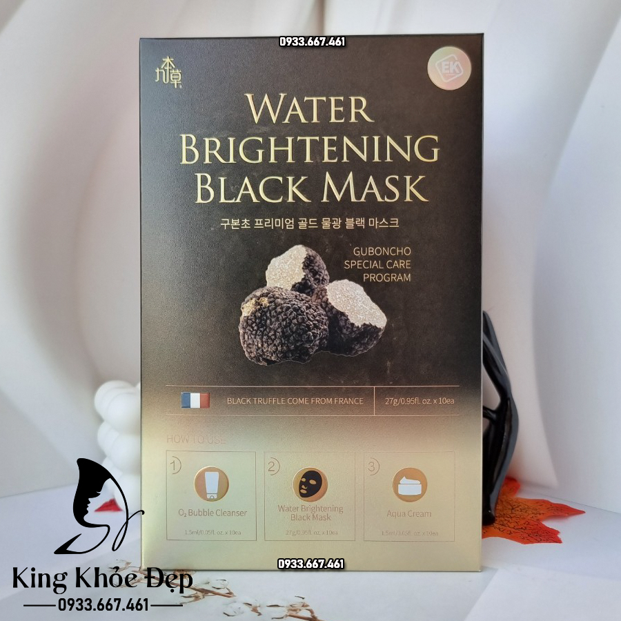 Mặt Nạ Thải Độc Guboncho Premium Gold Water Brightening Black Mask 10 Miếng – Thanh Lọc Da, Dưỡng Trắng Rạng Rỡ