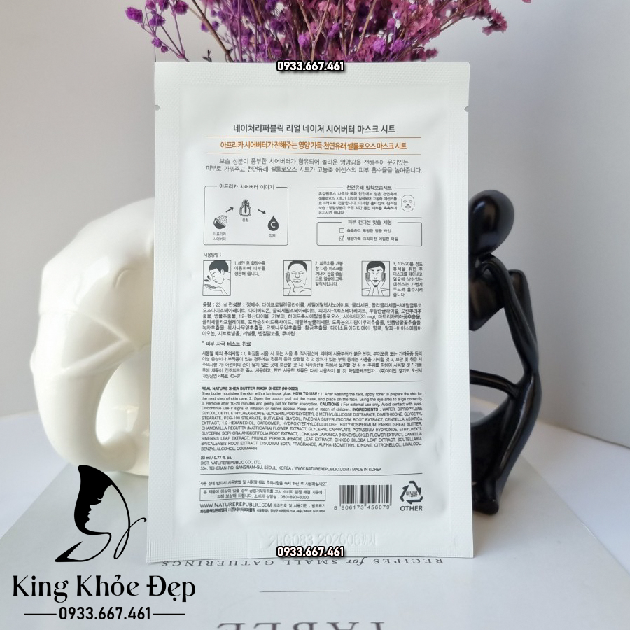 Mặt Nạ Nature Republic Real Nature Mask Sheet Shea Butter 10 Miếng – Dưỡng Ẩm Chuyên Sâu Cho Da Khô
