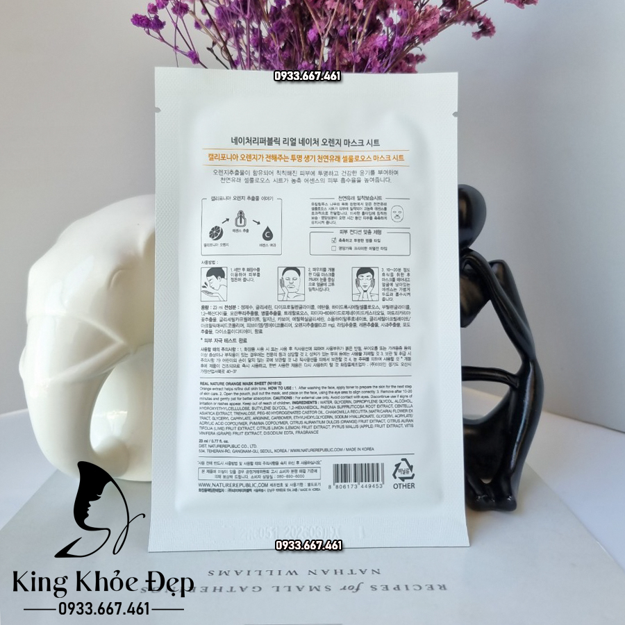 Mặt Nạ Nature Republic Real Nature Mask Sheet Orange 10 Miếng – Bừng Sáng Làn Da, Ngăn Ngừa Lão Hóa