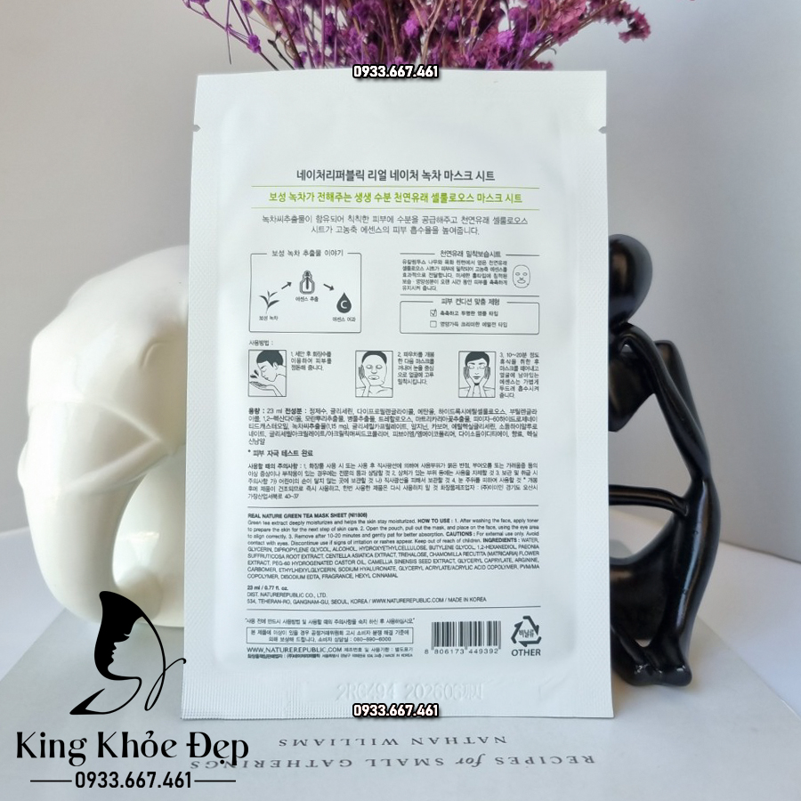Mặt Nạ Nature Republic Real Nature Mask Sheet Green Tea 10 Miếng – Thanh Lọc, Kiềm Dầu & Ngừa Mụn Hiệu Quả