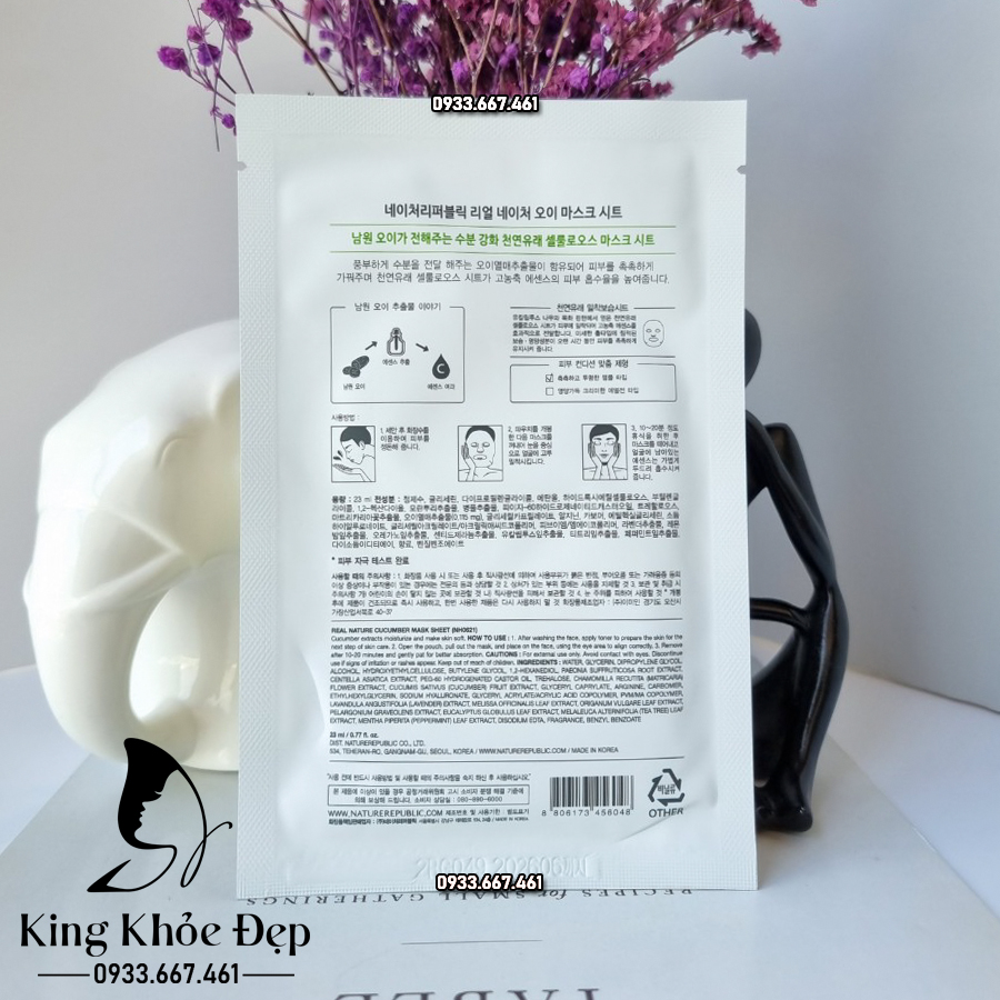 Mặt Nạ Nature Republic Real Nature Mask Sheet Cucumber 10 Miếng – Làm Dịu & Cấp Nước Tức Thì Cho Da