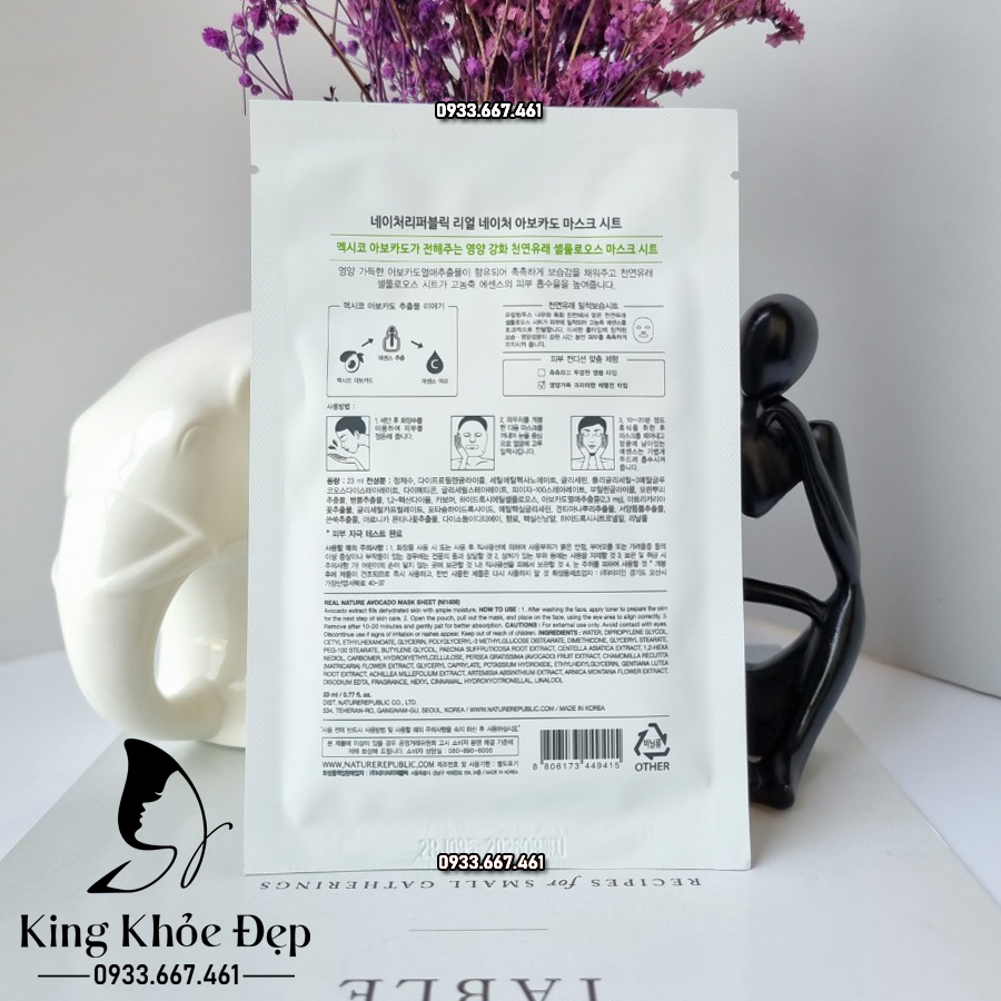 Mặt Nạ Nature Republic Real Nature Mask Sheet Avocado 10 Miếng – Dưỡng Ẩm Sâu & Nuôi Dưỡng Da Mềm Mượt